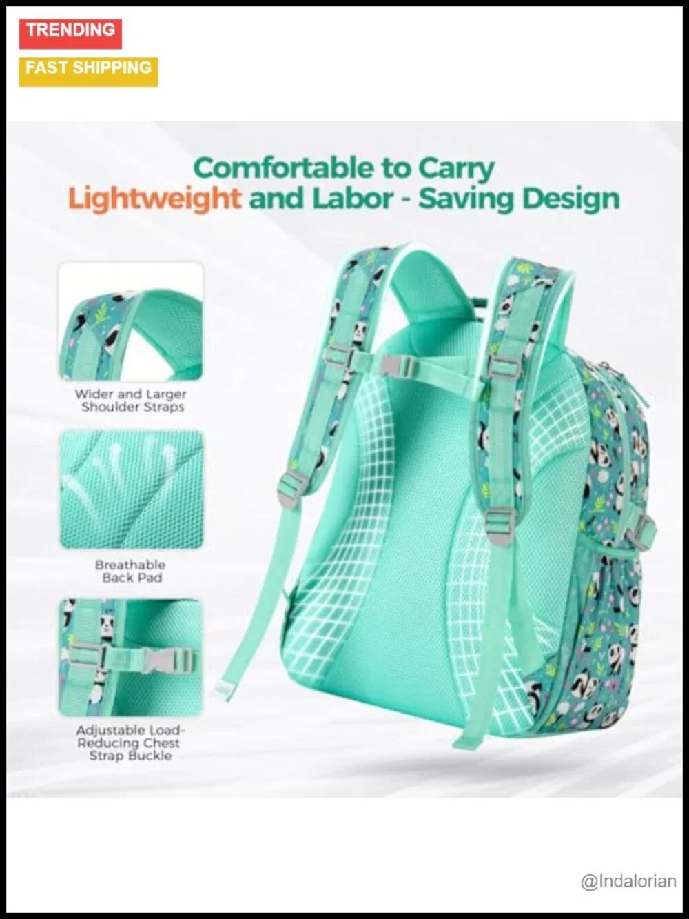 Panda Backpack Set for Girls with Lunch Box & Water Bottle
